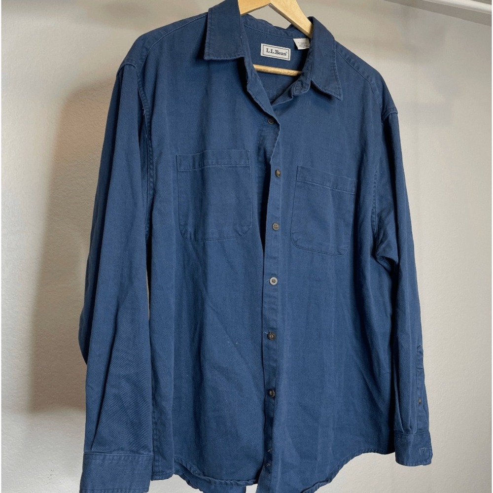 Vintage L.L Bean Blue Long Sleeve Work Shirt‎ Utility 100% Cotton Gorpcore